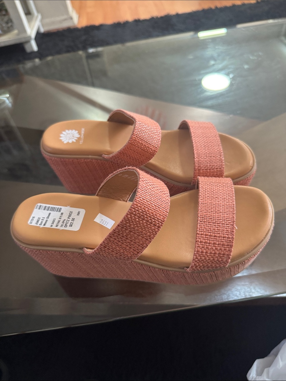 Yellow Box Coral Pink Woven Double-Strap Platform Slides - Picture 5 of 8